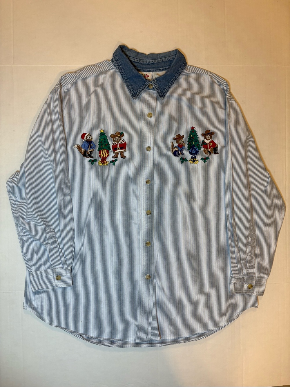 Quacker Factory VTG Pinstripe Western Embroidered Holiday Shirt Size 20W